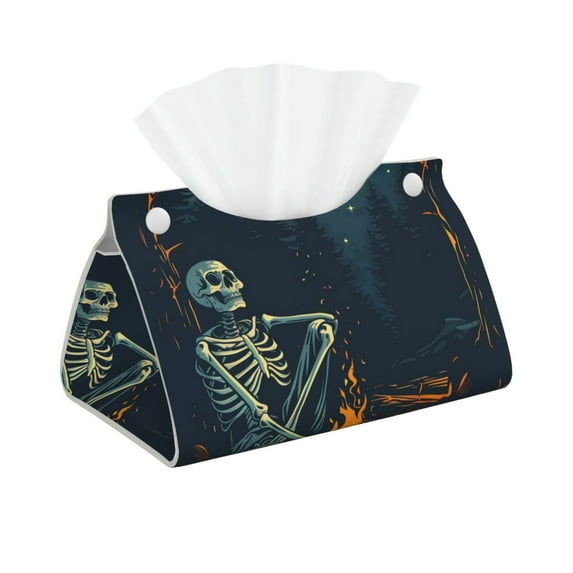 Sikiie Moonlit Skeleton Campfire Leather Tissue Box Cover Rectangle, Long Tissue Box Cover, Tissue Box Holder, Tissue Holder for Bathroom