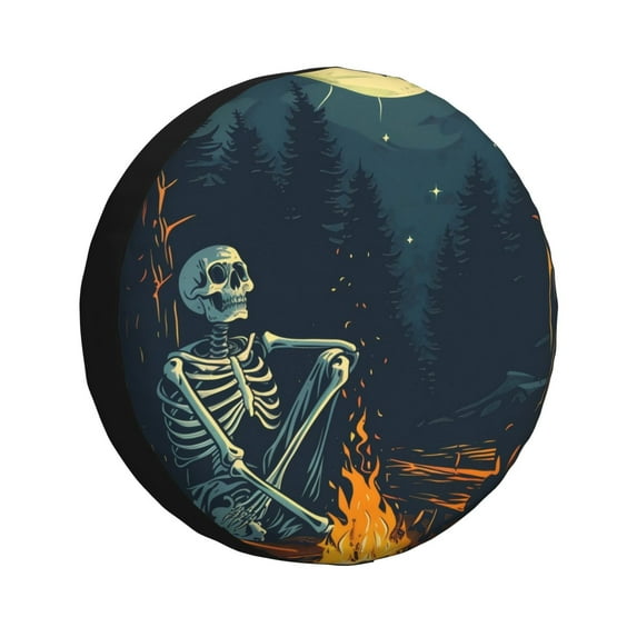 Sikiie Moonlit Skeleton Campfire PVC Leather Spare Tire Wheel Cover Spare Tire Cover, for Car Truck SUV Camper Trailer Universal Fit(14-17in)-16 inch