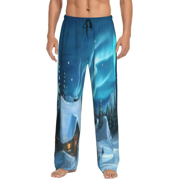 Sikiie Mountain Cottage In Snow Mens Pajama Pants Sleep & Lounge Pants, PJ Bottoms With elastic waistb and Pockets X-Large