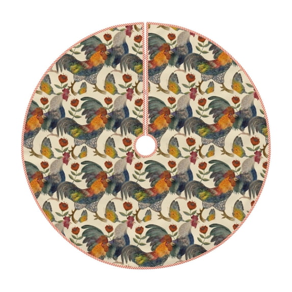 Sikiie Multi-Colored Roosters Christmas Tree Skirt, Christmas Tree Decorations, Christmas Decor, Tree Mat Decoration(30-48IN)-30"
