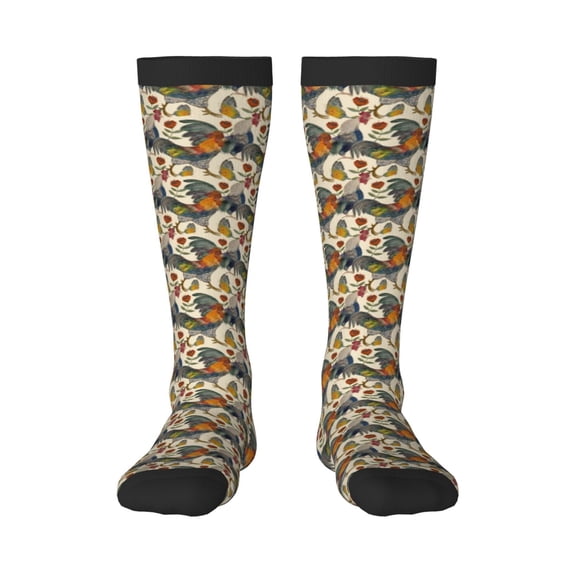 Sikiie Multi-Colored Roosters Knee Socks, High Socks Long Stretchy Sock Women Knee High Stocking, Long Socks for Women