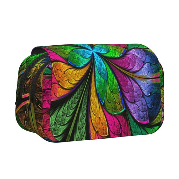 Sikiie Multicolored Beautiful Flower Print Flip Double-layer Pencil Case, All-purpose Stationery Bag for Study and Office, Zipper Design, Unisex