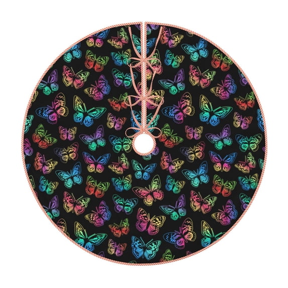 Sikiie Multicolored Butterflies Christmas Tree Skirt, Christmas Tree Decorations, Christmas Decor, Tree Mat Decoration(30-48IN)-48"