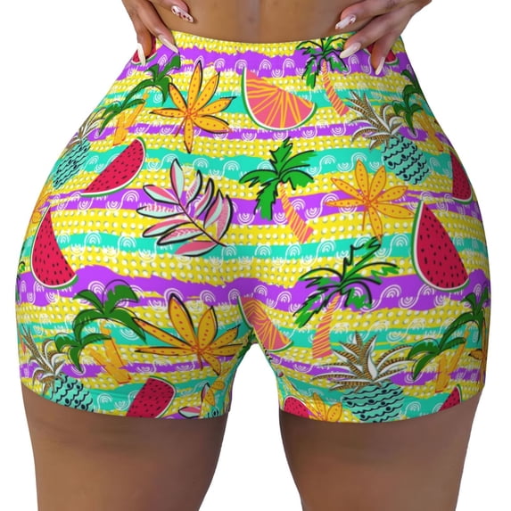 Sikiie Multicolored Tropical Print Workout Shorts Women Scrunch Butt Gym Shorts Seamless High Waist Tummy Control Yoga Biker Athletic Shorts