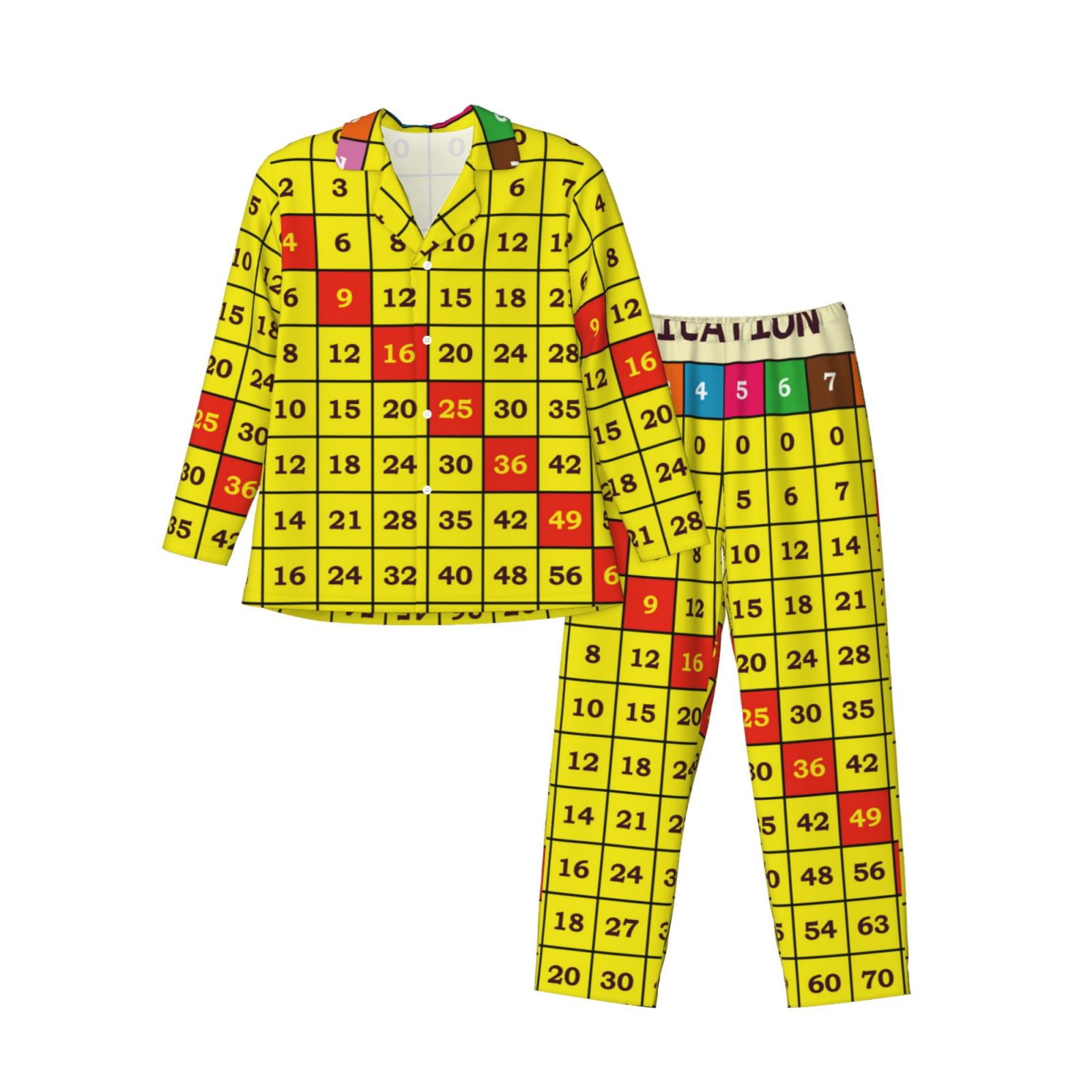 Sikiie Multiplication Table2 Mens Pajama Set, Soft Warm Long Sleeve Sleepwear, Cozy ButtonDown