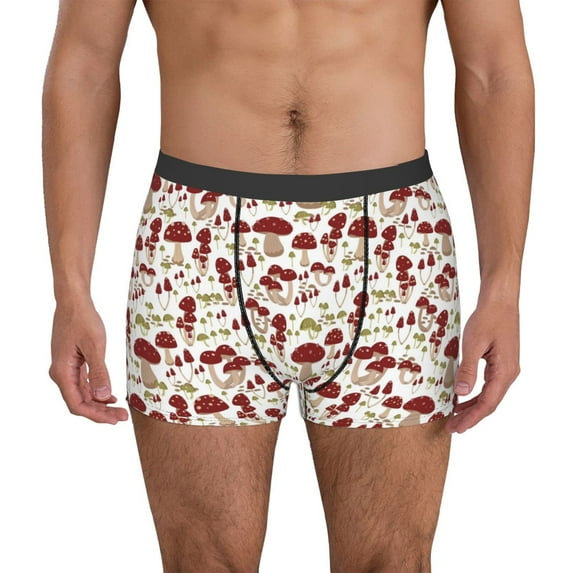 Sikiie Mushroom Print Men's Boxer Briefs, Elastic Waistband Boxer Briefs Leggings-XX-Large