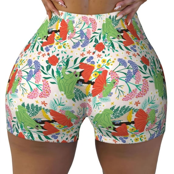 Sikiie Mushroom and Frogs Print Workout Shorts Women Scrunch Butt Gym Shorts Seamless High Waist Tummy Control Yoga Biker Athletic Shorts