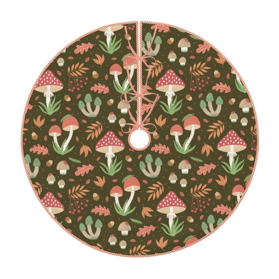 Sikiie Mushrooms and Autumn Nativity Christmas Tree Skirt, Jesus Christian Winter Holiday Tree Mat Decoration(30-48IN)30"