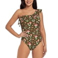 thumbnail image 1 of Sikiie Mushrooms and Autumn Print Women One Piece Swimsuits Tummy Control One Shoulder Bathing Suits Ruffle Swimwear, From S to XXL-X-Large, 1 of 6