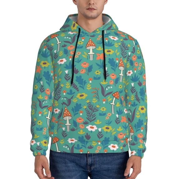 Sikiie Mushrooms and Flowers Men's Hoodie, Essentials Hoodie, Sweatshirt, Pullover Hooded Sweatshirt for Men-3X-Large
