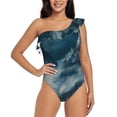 thumbnail image 1 of Sikiie Mysterious Moonlit Mountains Print Women One Piece Swimsuits Tummy Control One Shoulder Bathing Suits Ruffle Swimwear, From S to XXL-X-Large, 1 of 6