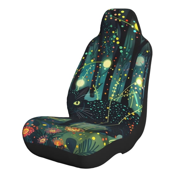 Sikiie Mystical Black Cat Fireflies Car Seat Covers 2PCs Front Car Seat Covers Universal fit for Most Cars SUVs and Trucks-2 PCS