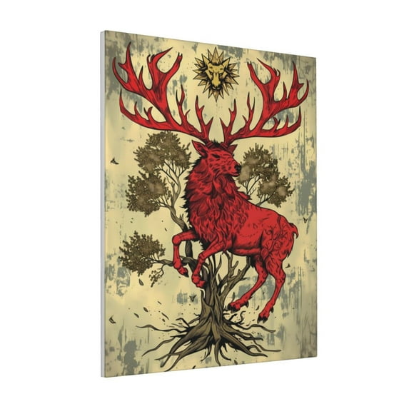 Sikiie Mythical Red Stag Illustration Print Canvas Decorative Hanging Painting, Anti-shrinkage Hanging Frame, Suitable for Home, Office Wall Decorations