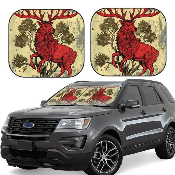 Sikiie Mythical Red Stag Illustration Print Foldable Car Windshield Sun Visor, Car Window Sunshade Suitable for Sedan, SUV and Truck Car Accessories-Medium