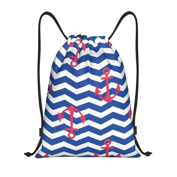 Sikiie Nautical Anchors Drawstring Backpack Drawstring Bags, Draw String Back Bag for Sports, Gym, Travel, Swimming, Beach-Small