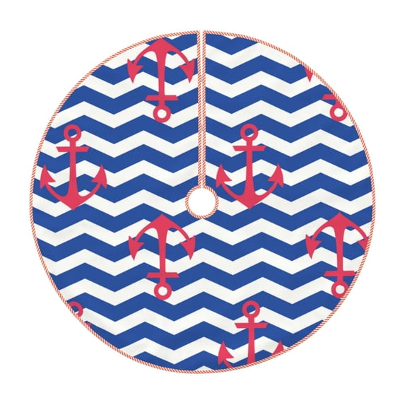 Sikiie Nautical Anchors Nativity Christmas Tree Skirt, Jesus Christian Winter Holiday Tree Mat Decoration(30-48IN)30"