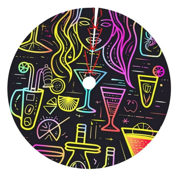 Sikiie Neon Bar Drinks 30-48 inches {designName} Print Christmas Tree Skirt Snowman Xmas Tree Skirt with Edge Christmas Decorations for Holiday Party-30"