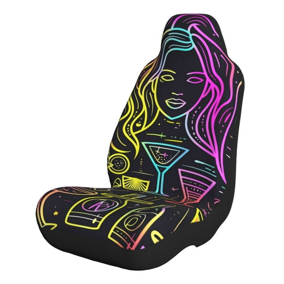 Sikiie Neon Bar Drinks Car Seat Covers 2PCs Front Car Seat Covers Universal fit for Most Cars SUVs and Trucks-1