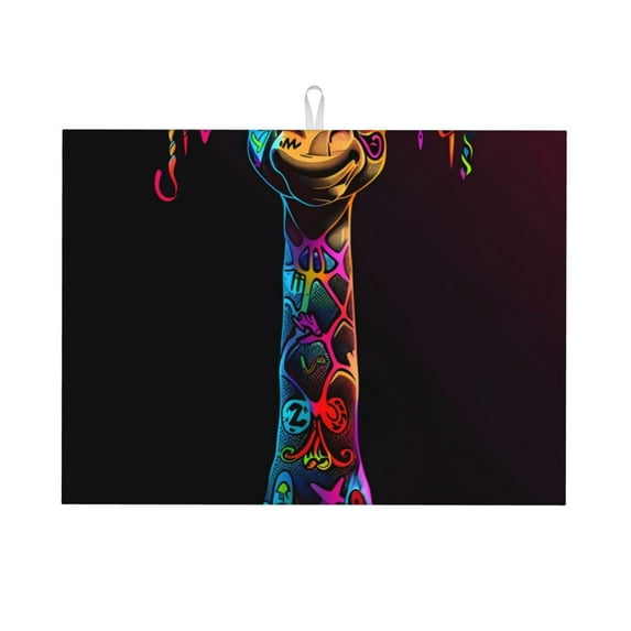 Sikiie Neon Psychedelic Giraffe Dish Drying Mat, Kitchen Counter Mat, Self Drying Mat for Kitchen Counter Dish Drying Pad ,for Dishes, Utensils, Pots and Pans(24" x 18")
