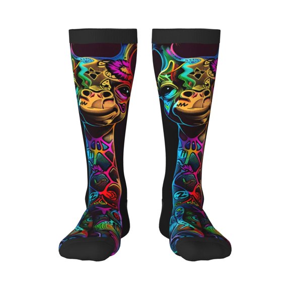 Sikiie Neon Psychedelic Giraffe Knee Socks, High Socks Long Stretchy Sock Women Knee High Stocking, Long Socks for Women