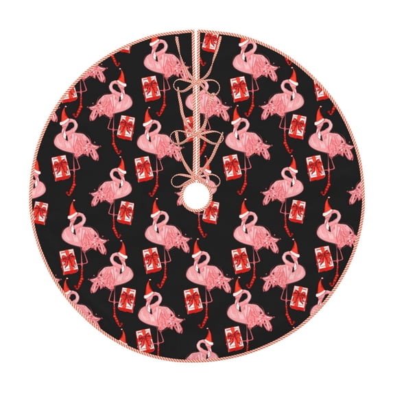 Sikiie New Year Flamingo Christmas Tree Skirt, Christmas Tree Decorations, Christmas Decor, Tree Mat Decoration(30-48IN)-36"