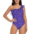 thumbnail image 1 of Sikiie New Year Snowflakes Print Women One Piece Swimsuits Tummy Control One Shoulder Bathing Suits Ruffle Swimwear, From S to XXL-Large, 1 of 6