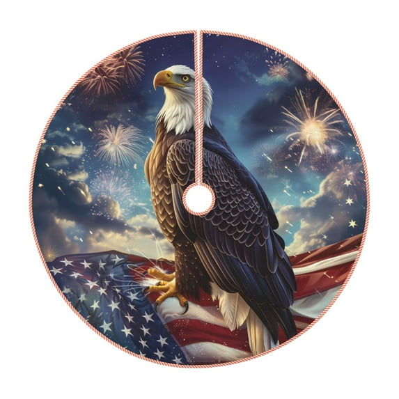 Sikiie Night Sky Bald Eagle Nativity Christmas Tree Skirt, Jesus Christian Winter Holiday Tree Mat Decoration(30-48IN)36"