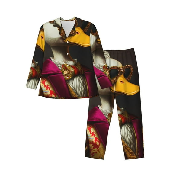 Sikiie Noble Style Duck Mens Pajama Set, Soft Warm Long Sleeve Sleepwear, Cozy Button-Down Pjs for Men-X-Large