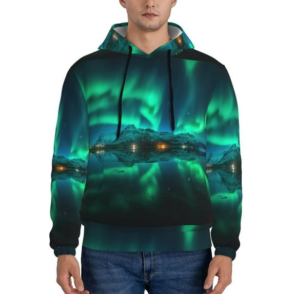 Sikiie Northern Lights Men's Hoodie, Essentials Hoodie, Sweatshirt, Pullover Hooded Sweatshirt for Men-Medium