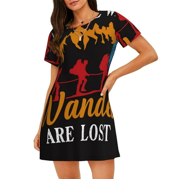 Sikiie Not All Who Wander Are Lost Hiking Print Women's Short-sleeved Nightdress, Round Neck Pullover Nightdress Pajamas Summer Home Wear
