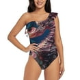 thumbnail image 1 of Sikiie Ocean Seahorse Print Women One Piece Swimsuits Tummy Control One Shoulder Bathing Suits Ruffle Swimwear, From S to XXL-Medium, 1 of 6