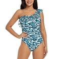 thumbnail image 1 of Sikiie Ocean Waves Print Women One Piece Swimsuits Tummy Control One Shoulder Bathing Suits Ruffle Swimwear, From S to XXL-XX-Large, 1 of 6