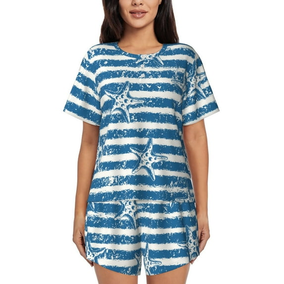 Sikiie Ocean on Striped Womens Pajama Sets Short Sleeve Top With Pants Sleepwear 2 Piece Lounge Set4X-Large