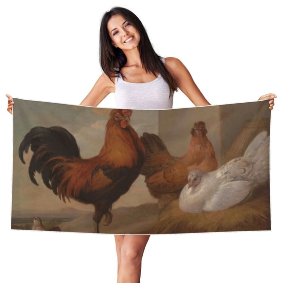 Sikiie Oil Painting Chicken And Duck Beach Towel for Women Men, Pool Bath Beach Camping Beach Towel Adult Blanket for Travel Swim 27.5"x 55"
