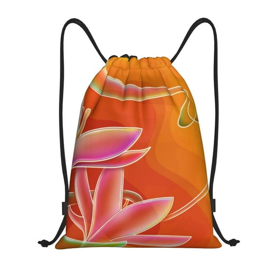 Sikiie Orange Flower Psychedelic Drawstring Backpack Drawstring Bags, Draw String Back Bag for Sports, Gym, Travel, Swimming, Beach-Small