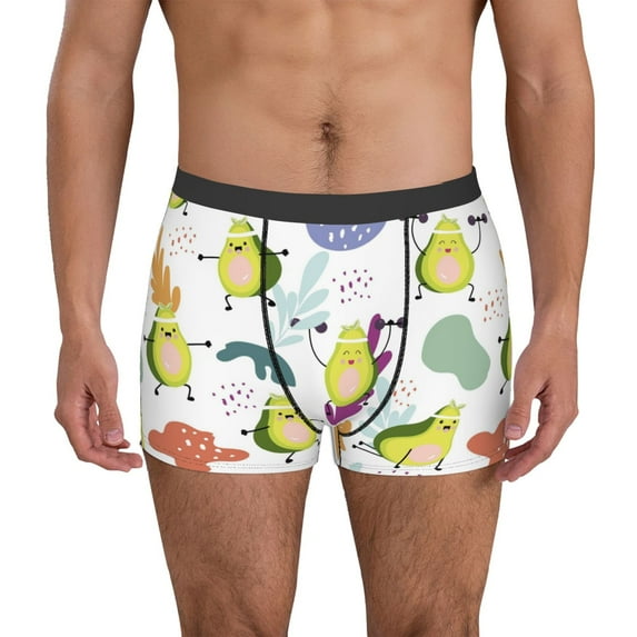 Sikiie Orange Green Avocado Print Men's Boxer Briefs, Elastic Waistband Boxer Briefs Leggings-Small