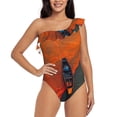 thumbnail image 1 of Sikiie Orange Net Fishing Boat Print Women One Piece Swimsuits Tummy Control One Shoulder Bathing Suits Ruffle Swimwear, From S to XXL-Large, 1 of 6