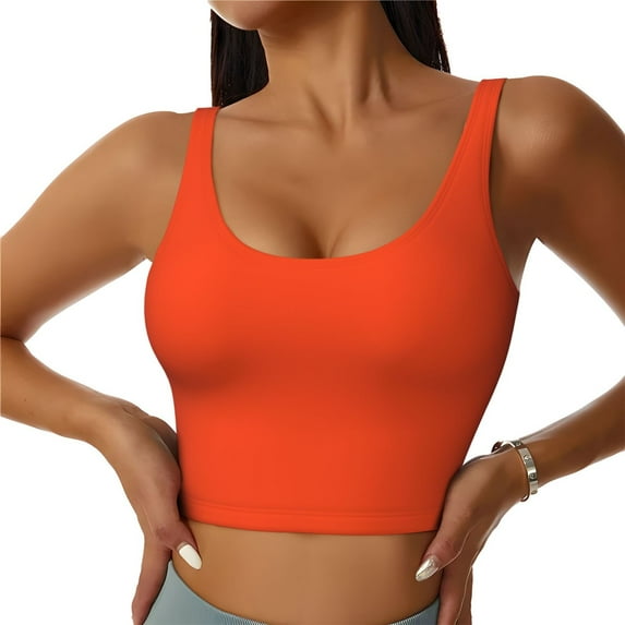 Sikiie Orange Print Strappy Sports Bra for Women Padded Push Up Sports Bra Athletic Running Sports Bra Workout Bra Yoga Bra