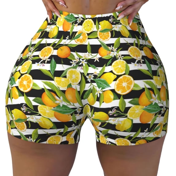 Sikiie Orange and Lemon Print Workout Shorts Women Scrunch Butt Gym Shorts Seamless High Waist Tummy Control Yoga Biker Athletic Shorts