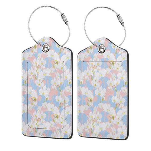 Sikiie Orchids Flowers Luggage Tag for Suitcase Leather Baggage Tag with Stainless Steel Loop Privacy Cover for Women Men Girls-4 PCS