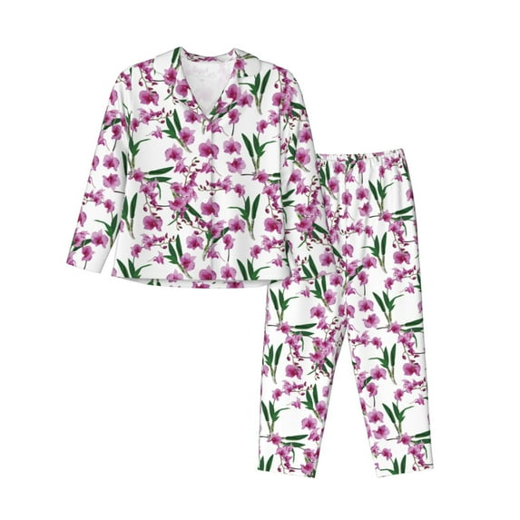 Sikiie Orchids Flowers Women's Long-Sleeve Shirt and Full-Length Bottom Pajama Set (s-xxl)-X-Large
