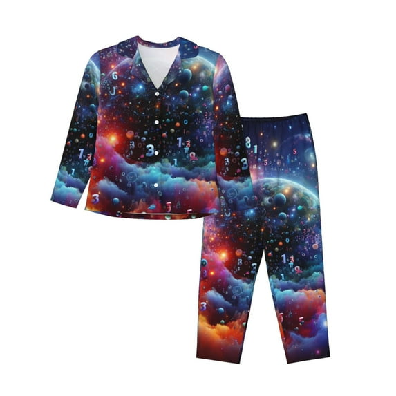 Sikiie Outer Space Floating Numbers And Letters Women's Long-Sleeve Shirt and Full-Length Bottom Pajama Set (s-xxl)-