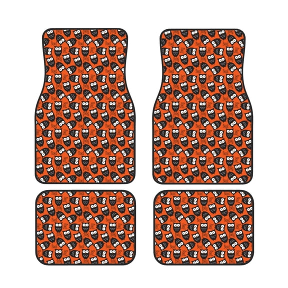 Sikiie Owls And Boo Car Foot Mat Set of 4 Pieces Basics Universal Fit Rubber Carpet Floor Mats For Car SUV Van & Truck, 26.8"L x 17.3"W (Front), 13"L x 17.3"W(Rear)