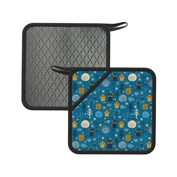 Sikiie Owls And Trees Pot Holders Kitchen Insulation Mats Heat Resistant Pot-Holder Oven Anti-Scald Pads for Cooking Baking, 7.1*7.1inch