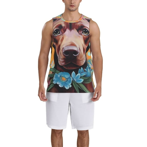 Sikiie Painted Flower Puppy Basketball Jersey Reversible Men's Mesh Athletic Sports Shirts Training Practice S-4XLMedium