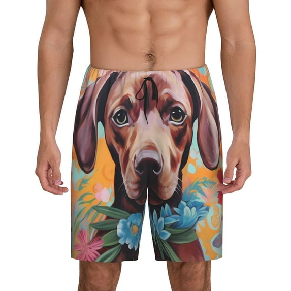 Sikiie Painted Flower Puppy Mens Pajama Shorts, Lightweight Lounge Pant with Pockets Soft Sleep Pj Shorts for MenXX-Large