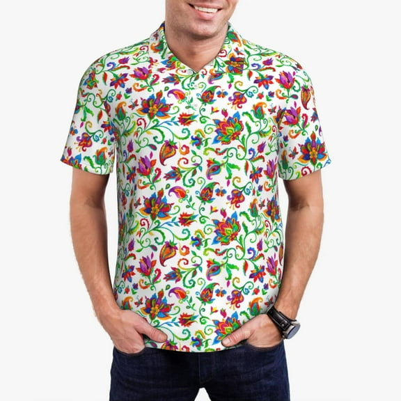 Sikiie Paisley Print Men's Short-sleeved POLO Shirts, Button-down Shirts and T-shirts are Suitable for Vacation, Leisure and Business-Medium
