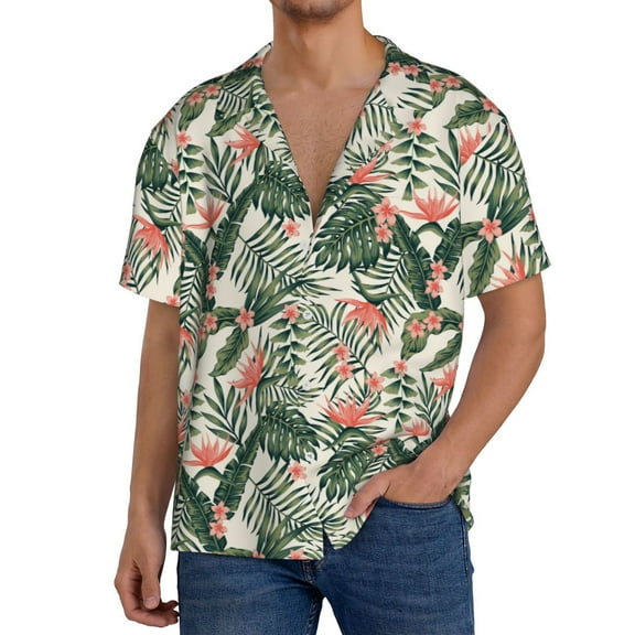 Sikiie Palm Trees and Tropical Men's Wrinkle Free Untucked Cuban Shirt Business Casual Button Down Shirts Short Sleeve ShirtSmall