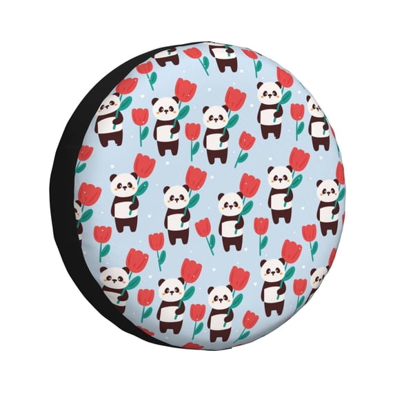Sikiie Panda And Rose PVC Leather Spare Tire Wheel Cover Spare Tire Cover, for Car Truck SUV Camper Trailer Universal Fit(14-17in)-14 inch