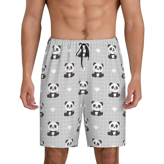 Sikiie Panda Bear Mens Pajama Shorts, Lightweight Lounge Pant with Pockets Soft Sleep Pj Shorts for Men3X-Large